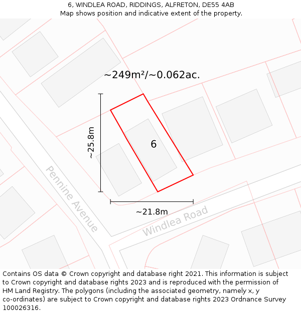 6, WINDLEA ROAD, RIDDINGS, ALFRETON, DE55 4AB: Plot and title map