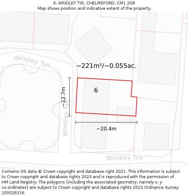 6, WINDLEY TYE, CHELMSFORD, CM1 2GR: Plot and title map