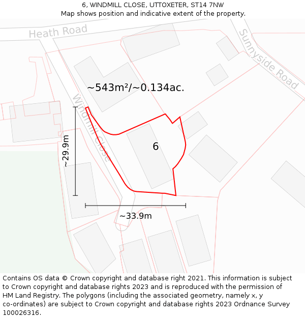 6, WINDMILL CLOSE, UTTOXETER, ST14 7NW: Plot and title map