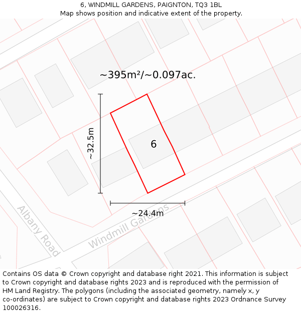 6, WINDMILL GARDENS, PAIGNTON, TQ3 1BL: Plot and title map