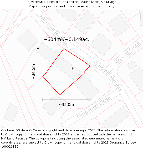 6, WINDMILL HEIGHTS, BEARSTED, MAIDSTONE, ME14 4QE: Plot and title map