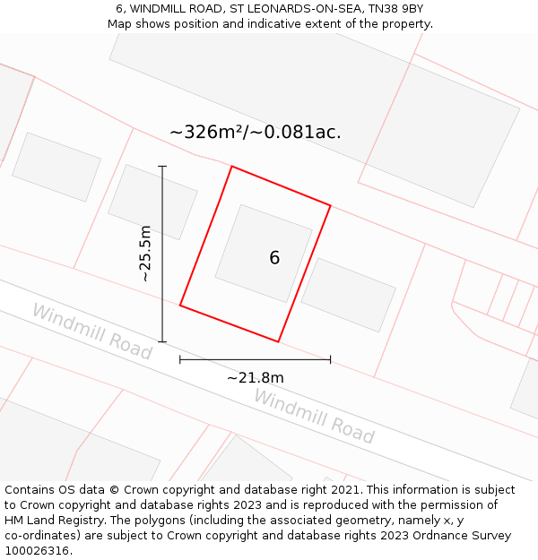 6, WINDMILL ROAD, ST LEONARDS-ON-SEA, TN38 9BY: Plot and title map