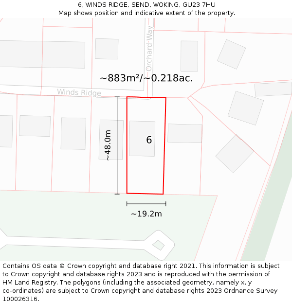 6, WINDS RIDGE, SEND, WOKING, GU23 7HU: Plot and title map