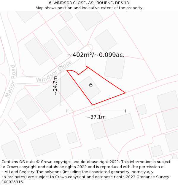 6, WINDSOR CLOSE, ASHBOURNE, DE6 1RJ: Plot and title map