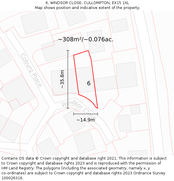 6, WINDSOR CLOSE, CULLOMPTON, EX15 1XL: Plot and title map