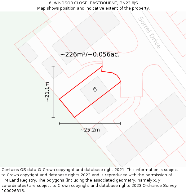 6, WINDSOR CLOSE, EASTBOURNE, BN23 8JS: Plot and title map
