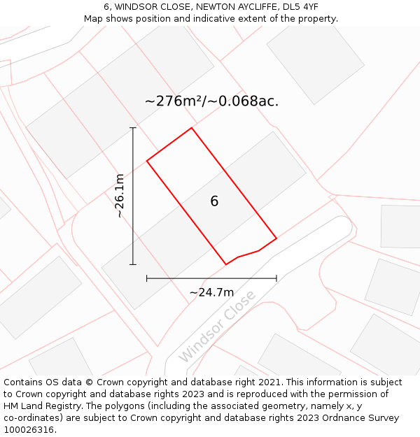 6, WINDSOR CLOSE, NEWTON AYCLIFFE, DL5 4YF: Plot and title map