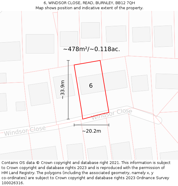 6, WINDSOR CLOSE, READ, BURNLEY, BB12 7QH: Plot and title map