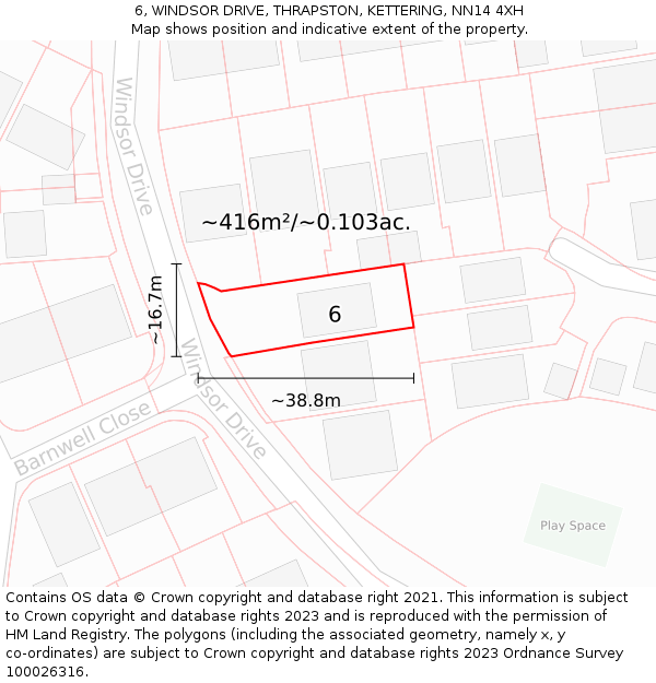 6, WINDSOR DRIVE, THRAPSTON, KETTERING, NN14 4XH: Plot and title map