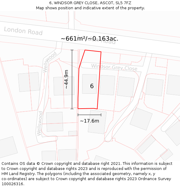 6, WINDSOR GREY CLOSE, ASCOT, SL5 7FZ: Plot and title map
