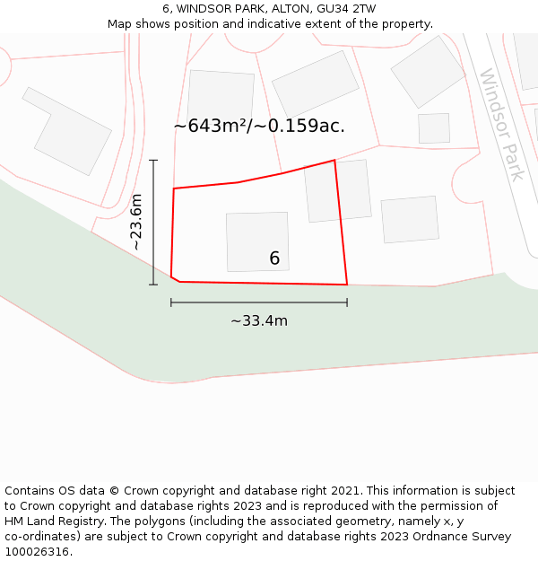 6, WINDSOR PARK, ALTON, GU34 2TW: Plot and title map