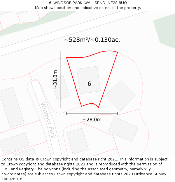 6, WINDSOR PARK, WALLSEND, NE28 8UQ: Plot and title map