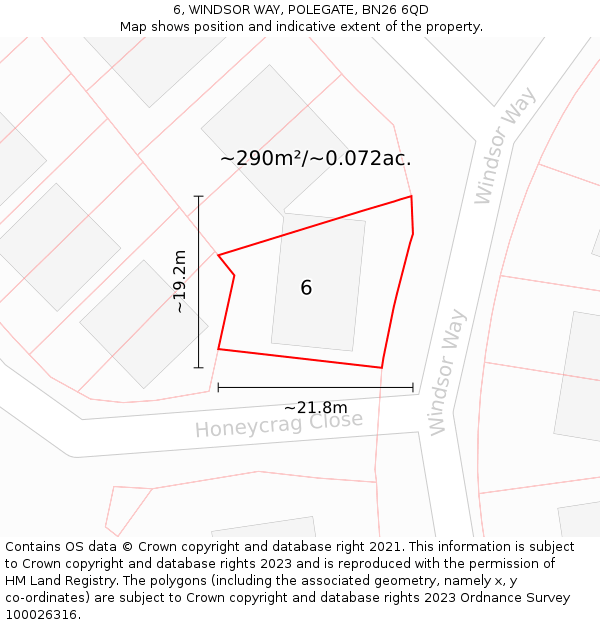 6, WINDSOR WAY, POLEGATE, BN26 6QD: Plot and title map