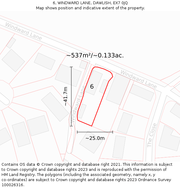 6, WINDWARD LANE, DAWLISH, EX7 0JQ: Plot and title map