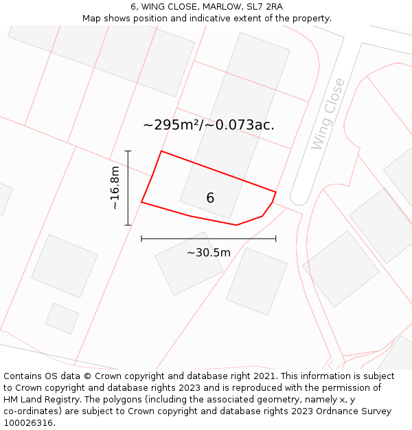 6, WING CLOSE, MARLOW, SL7 2RA: Plot and title map