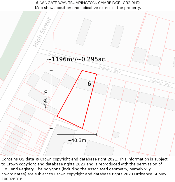 6, WINGATE WAY, TRUMPINGTON, CAMBRIDGE, CB2 9HD: Plot and title map