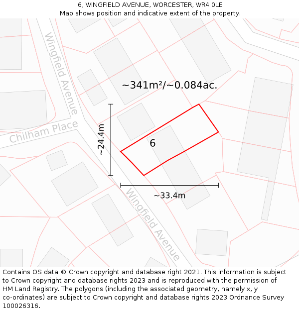 6, WINGFIELD AVENUE, WORCESTER, WR4 0LE: Plot and title map