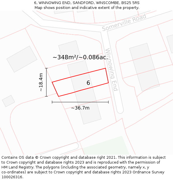 6, WINNOWING END, SANDFORD, WINSCOMBE, BS25 5RS: Plot and title map