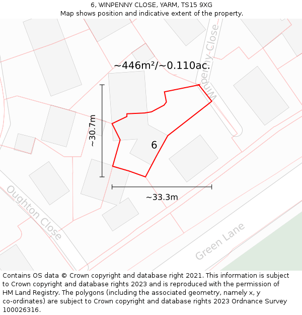 6, WINPENNY CLOSE, YARM, TS15 9XG: Plot and title map