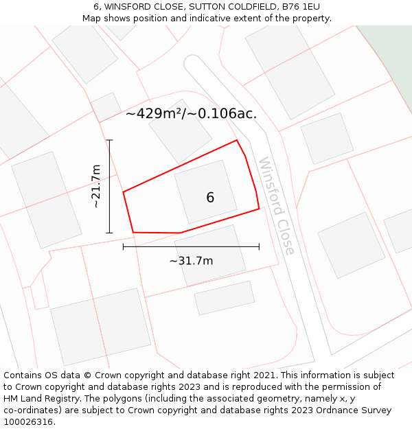6, WINSFORD CLOSE, SUTTON COLDFIELD, B76 1EU: Plot and title map