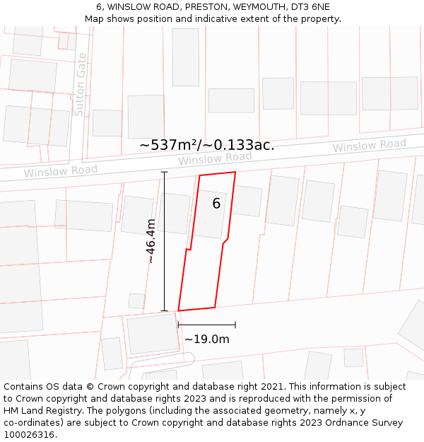 6, WINSLOW ROAD, PRESTON, WEYMOUTH, DT3 6NE: Plot and title map