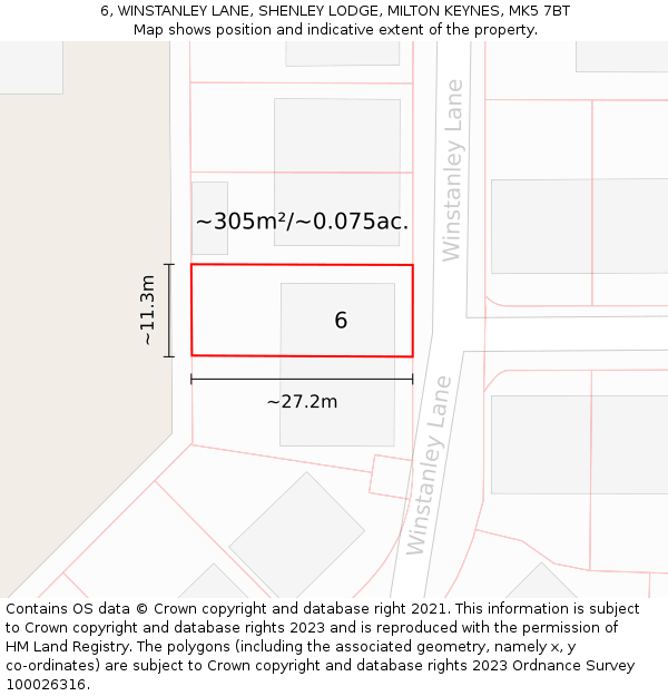 6, WINSTANLEY LANE, SHENLEY LODGE, MILTON KEYNES, MK5 7BT: Plot and title map