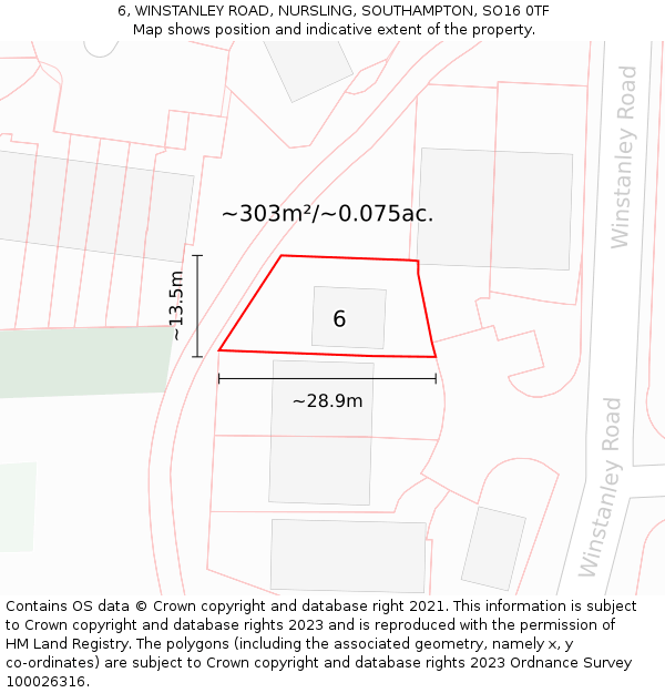 6, WINSTANLEY ROAD, NURSLING, SOUTHAMPTON, SO16 0TF: Plot and title map