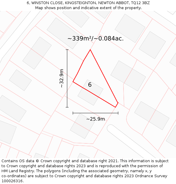 6, WINSTON CLOSE, KINGSTEIGNTON, NEWTON ABBOT, TQ12 3BZ: Plot and title map