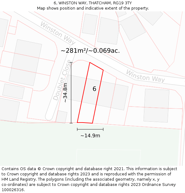6, WINSTON WAY, THATCHAM, RG19 3TY: Plot and title map