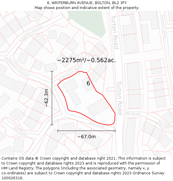 6, WINTERBURN AVENUE, BOLTON, BL2 3FY: Plot and title map