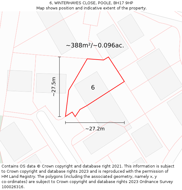 6, WINTERHAYES CLOSE, POOLE, BH17 9HP: Plot and title map