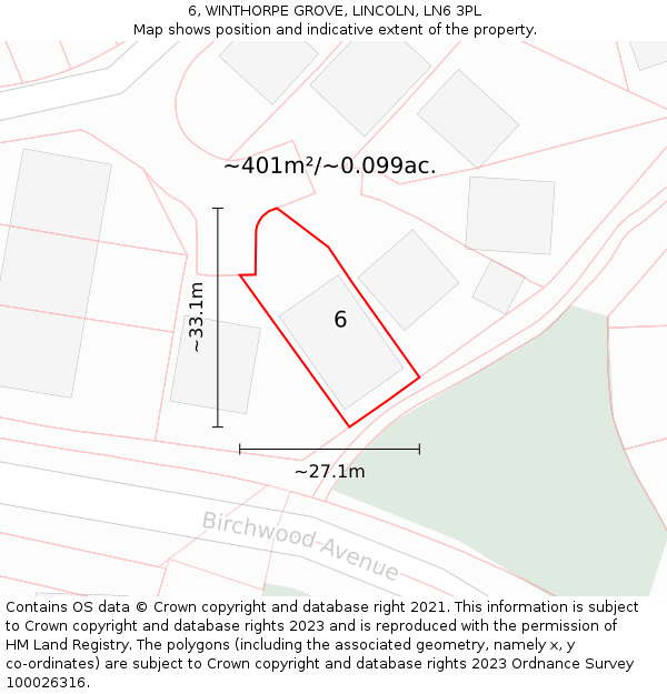 6, WINTHORPE GROVE, LINCOLN, LN6 3PL: Plot and title map