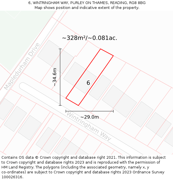 6, WINTRINGHAM WAY, PURLEY ON THAMES, READING, RG8 8BG: Plot and title map