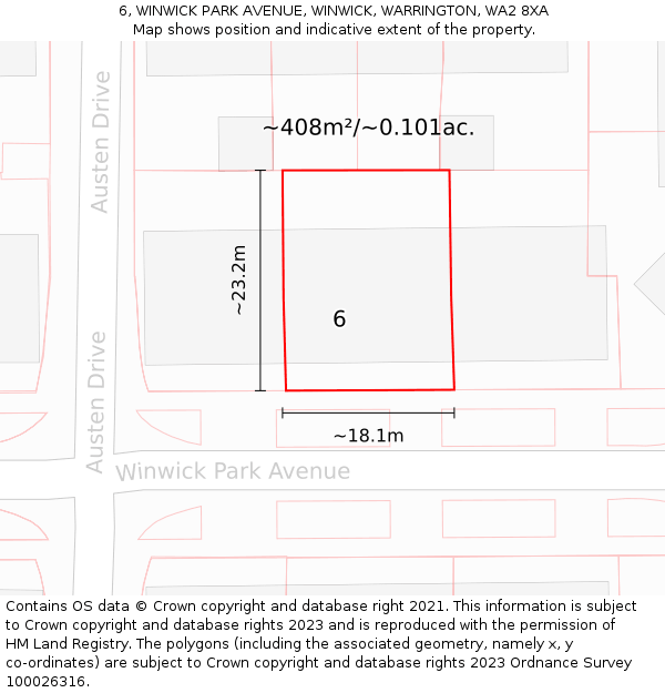 6, WINWICK PARK AVENUE, WINWICK, WARRINGTON, WA2 8XA: Plot and title map
