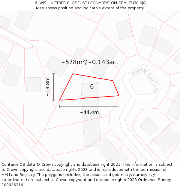 6, WISHINGTREE CLOSE, ST LEONARDS-ON-SEA, TN38 9JG: Plot and title map