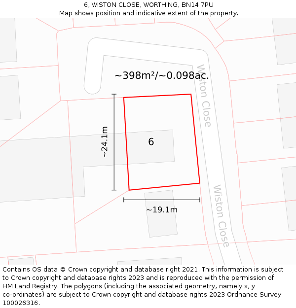 6, WISTON CLOSE, WORTHING, BN14 7PU: Plot and title map