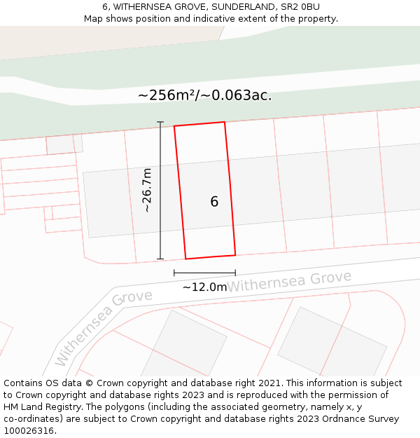 6, WITHERNSEA GROVE, SUNDERLAND, SR2 0BU: Plot and title map