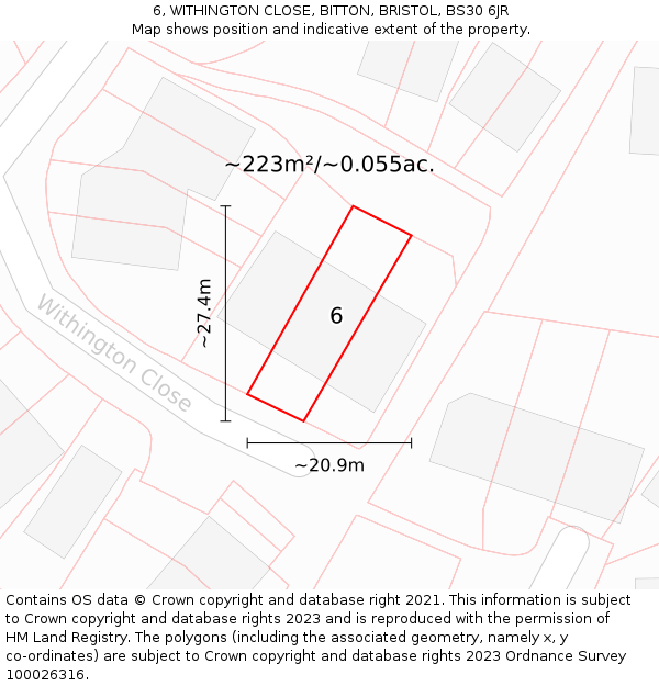 6, WITHINGTON CLOSE, BITTON, BRISTOL, BS30 6JR: Plot and title map