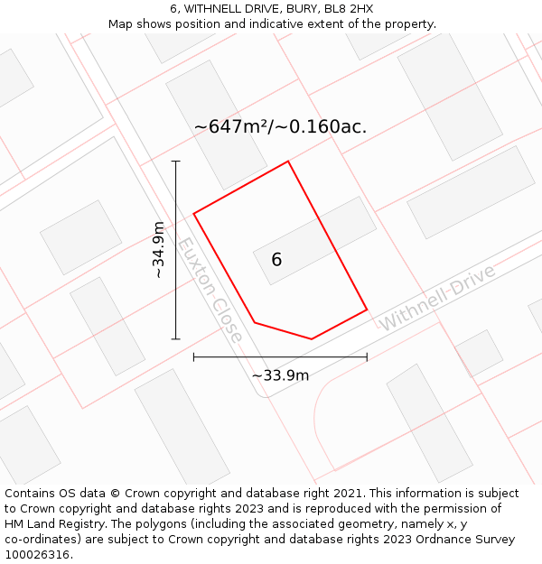 6, WITHNELL DRIVE, BURY, BL8 2HX: Plot and title map