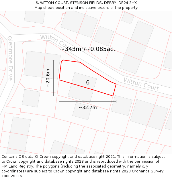 6, WITTON COURT, STENSON FIELDS, DERBY, DE24 3HX: Plot and title map