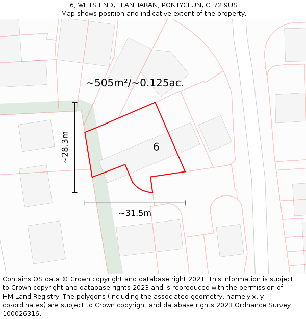 6, WITTS END, LLANHARAN, PONTYCLUN, CF72 9US: Plot and title map