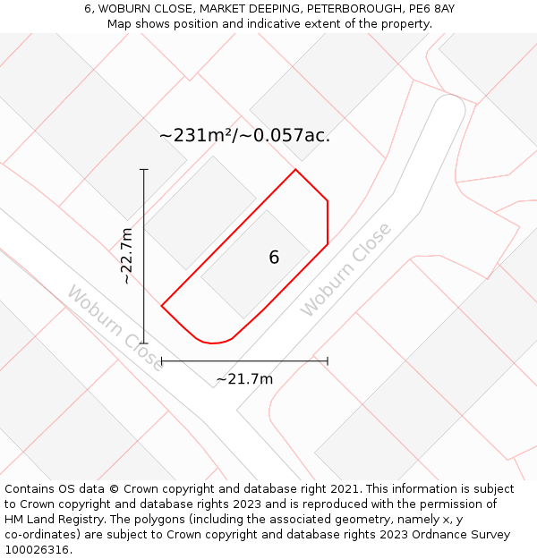 6, WOBURN CLOSE, MARKET DEEPING, PETERBOROUGH, PE6 8AY: Plot and title map