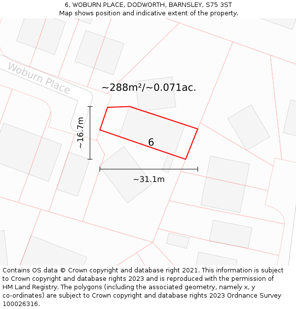 6, WOBURN PLACE, DODWORTH, BARNSLEY, S75 3ST: Plot and title map