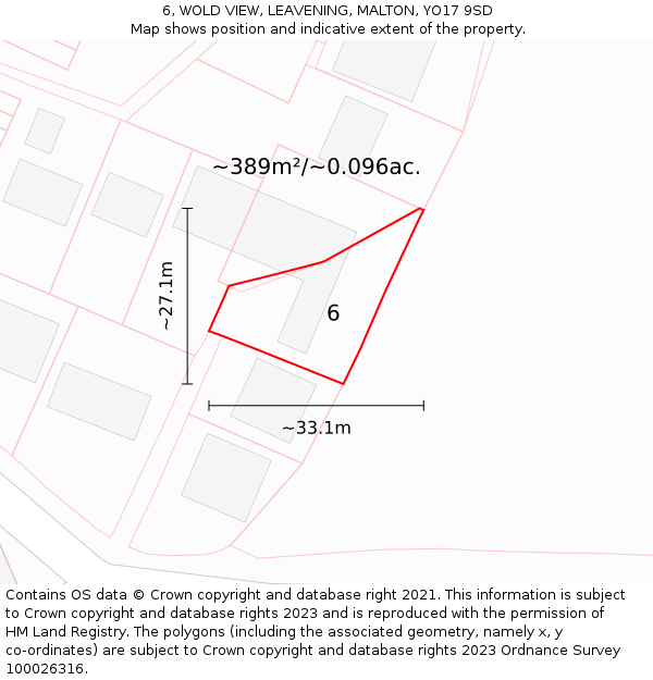 6, WOLD VIEW, LEAVENING, MALTON, YO17 9SD: Plot and title map