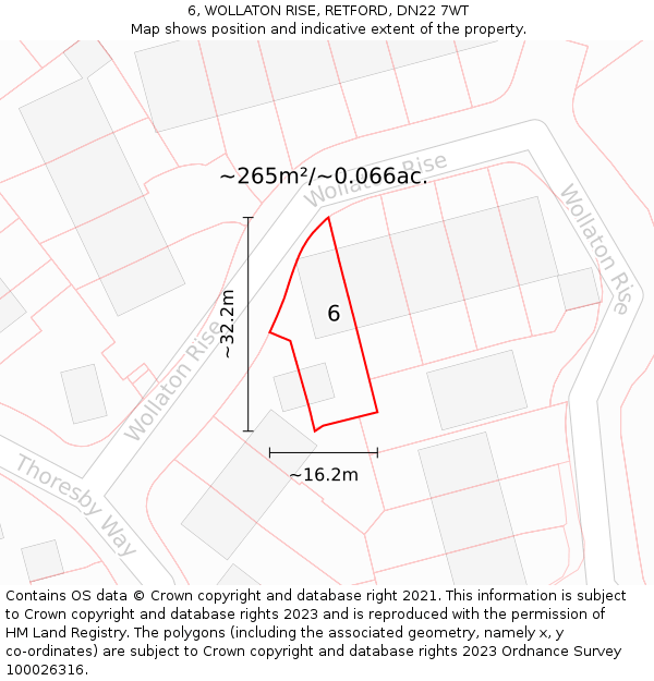 6, WOLLATON RISE, RETFORD, DN22 7WT: Plot and title map