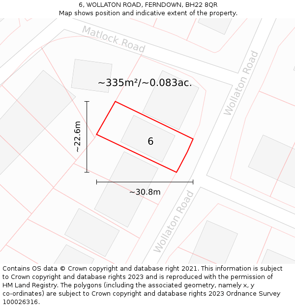 6, WOLLATON ROAD, FERNDOWN, BH22 8QR: Plot and title map