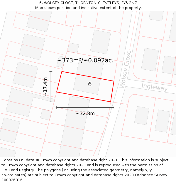 6, WOLSEY CLOSE, THORNTON-CLEVELEYS, FY5 2NZ: Plot and title map