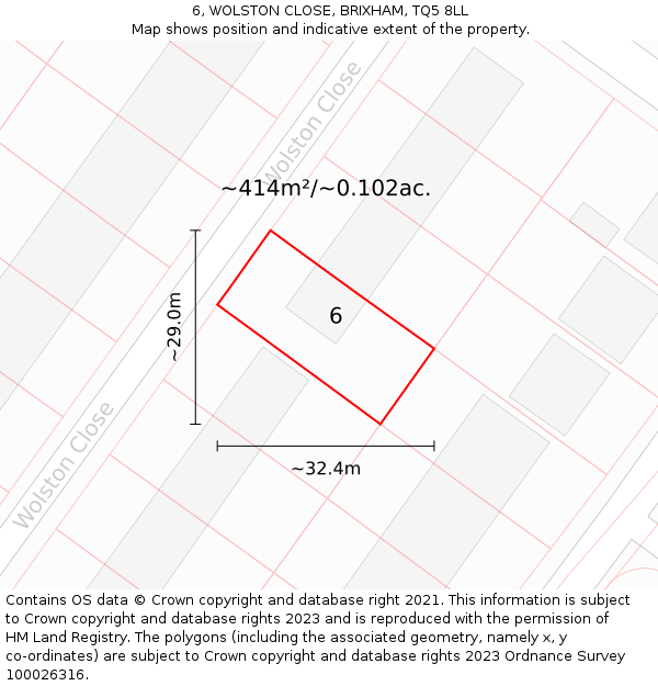 6, WOLSTON CLOSE, BRIXHAM, TQ5 8LL: Plot and title map