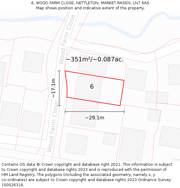6, WOOD FARM CLOSE, NETTLETON, MARKET RASEN, LN7 6AS: Plot and title map