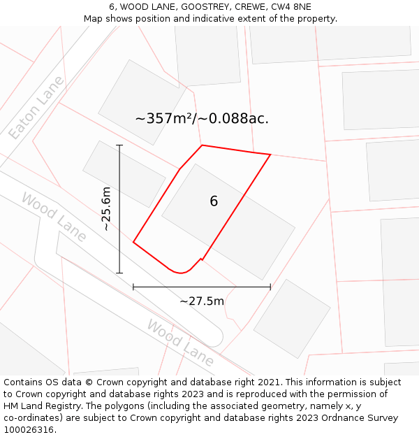 6, WOOD LANE, GOOSTREY, CREWE, CW4 8NE: Plot and title map